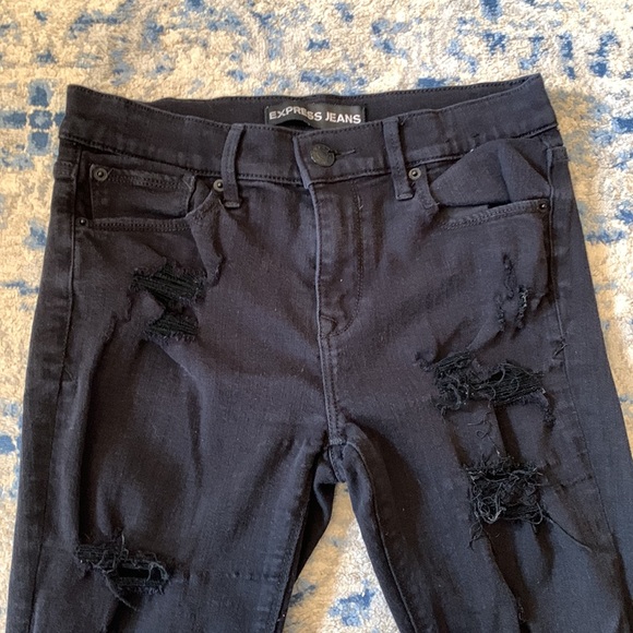 Express Distressed Skinny Black Jeans - Picture 2 of 11